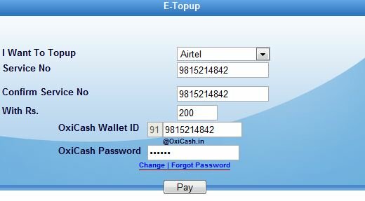 online prepaid recharge using oxicash and oxigen